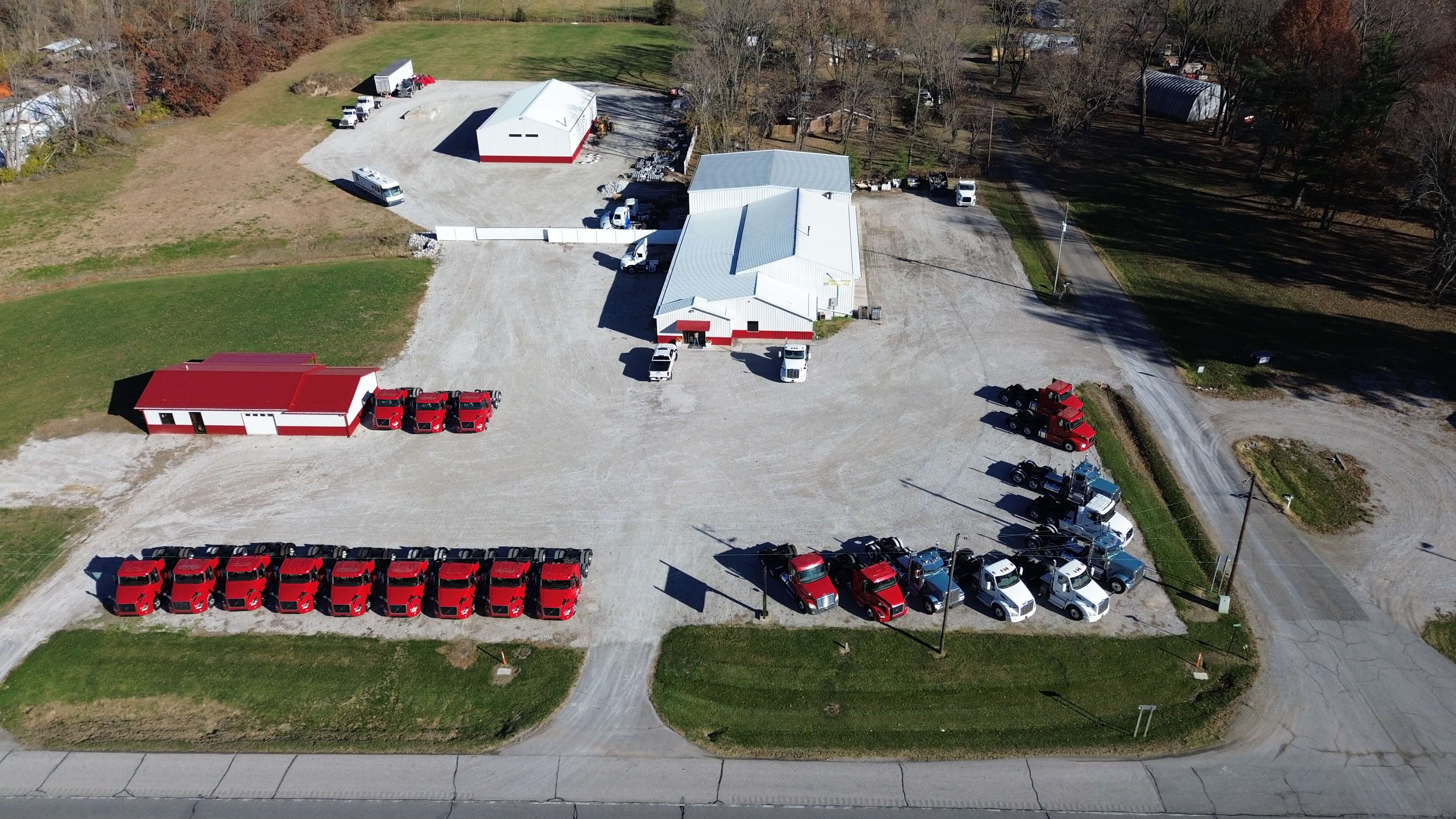Drone shot of Global Equipment Truck Sales lot