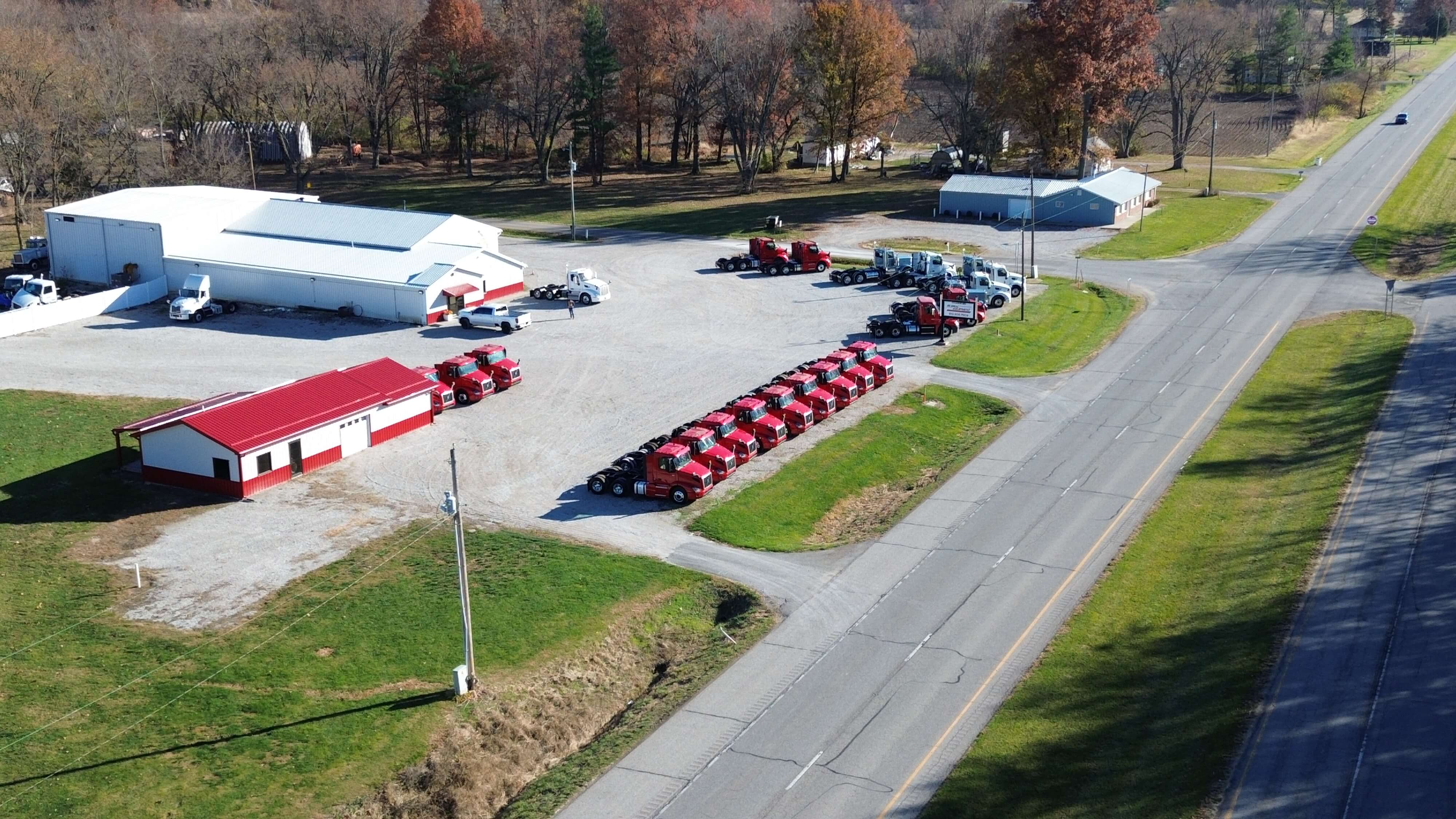 Drone shot of Global Equipment Truck Sales lot