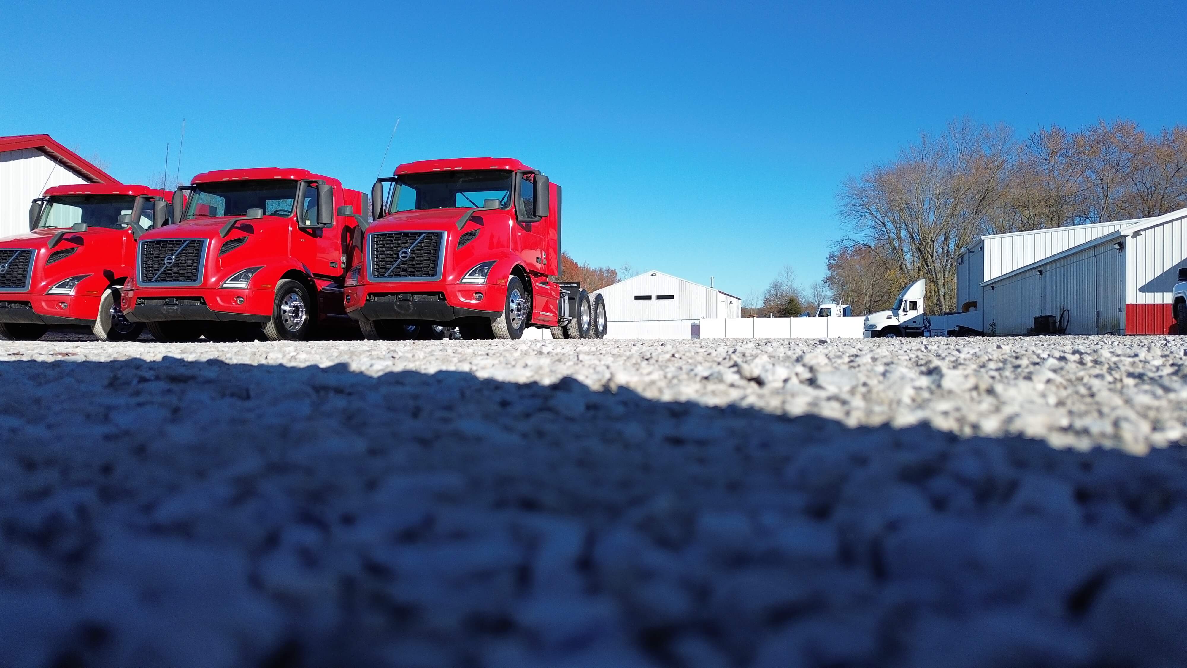 Volvo Trucks lined up in Global Equipment Truck Sales lot