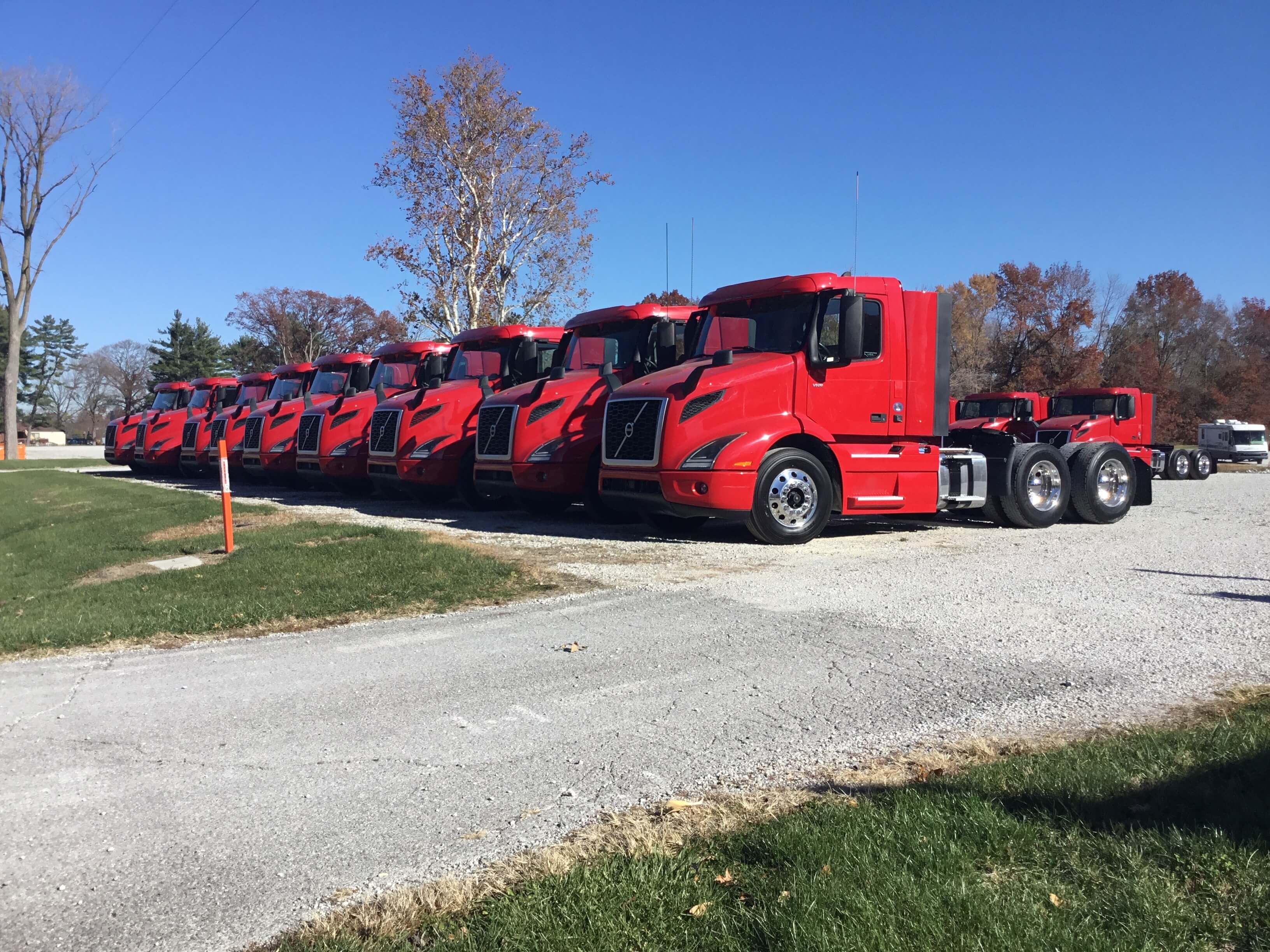 Volvo Trucks lined up in Global Equipment Truck Sales lot