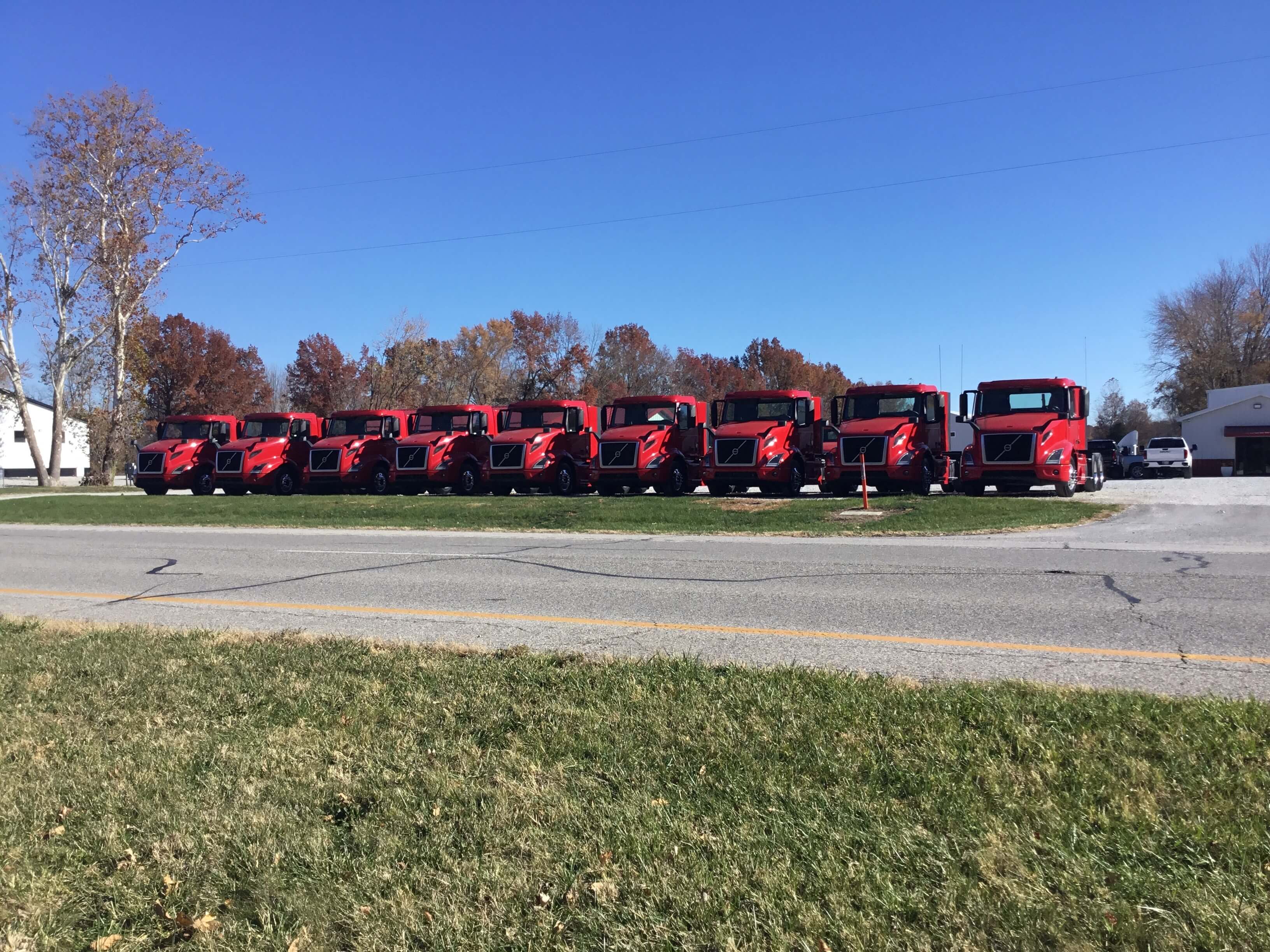 Volvo Trucks lined up in Global Equipment Truck Sales lot